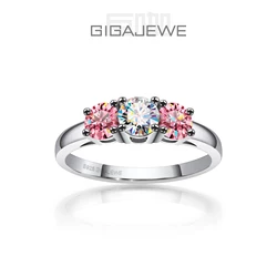 GIGAJEWE Total 1.0ct 4.5mm+2X4.0mm  Round Cut D VVS1 Moissanite 925 Silver Ring Diamond Test Passed Girlfriend Women Gift