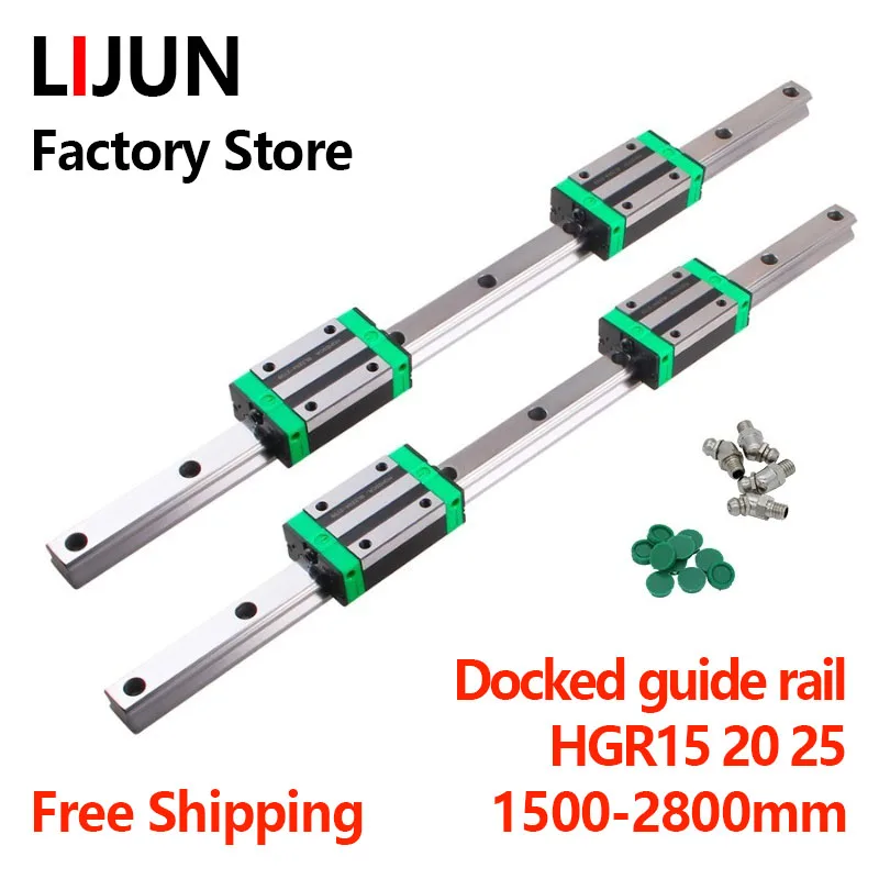 

LIJUN 2Pcs HGR15 HGR20 HGR25 Docked Linear Guide Rail Long Wire Cutting+ 4Pcs HGW15CC HGH20CA HGW25CC Blocks Slides Carriages