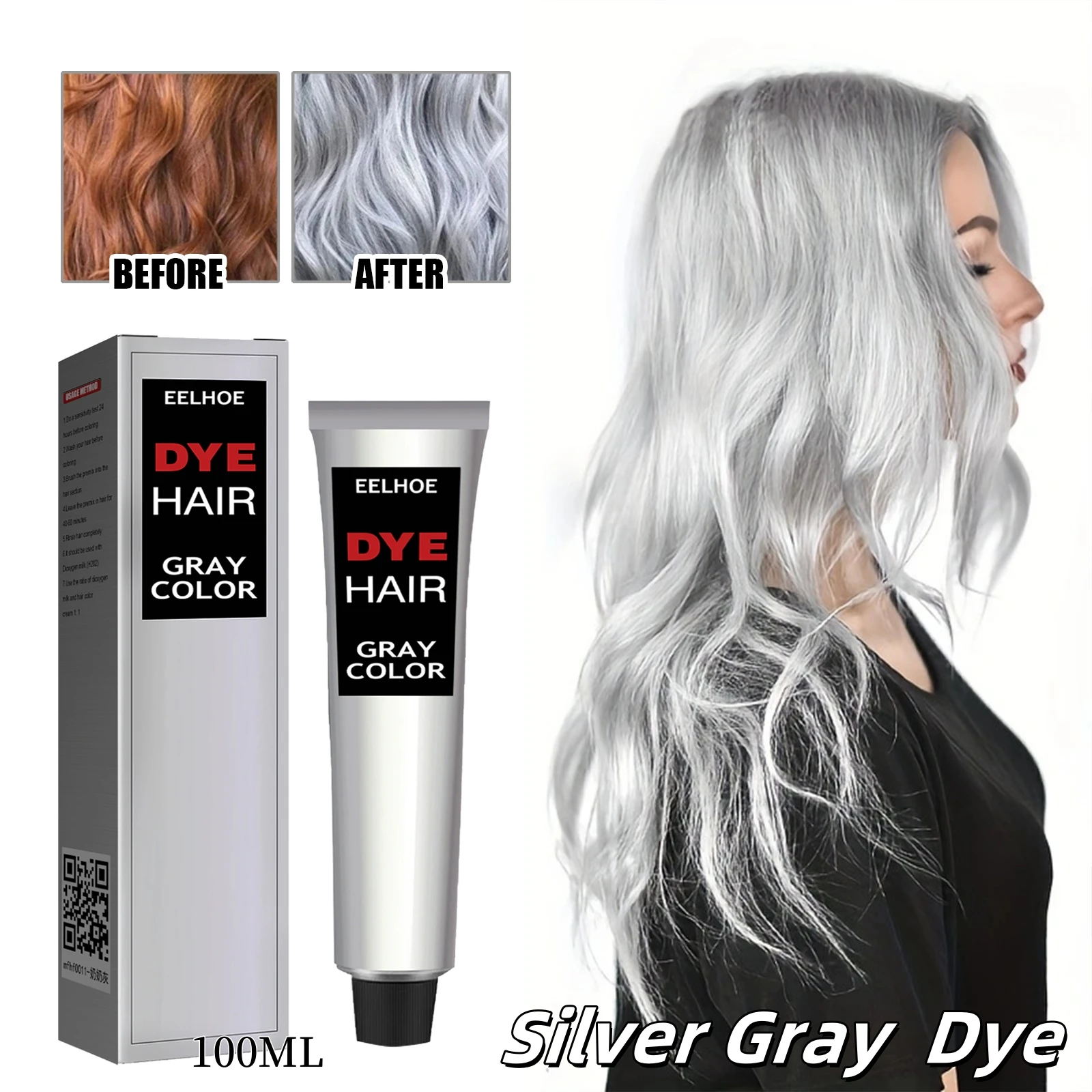 Tinte para el cabello gris plateado semipermanente, crema de tinte para el cabello Natural. Tratamiento lavable, tinte para sujetar todo el día, peinado DIY para fiesta, Cosplay