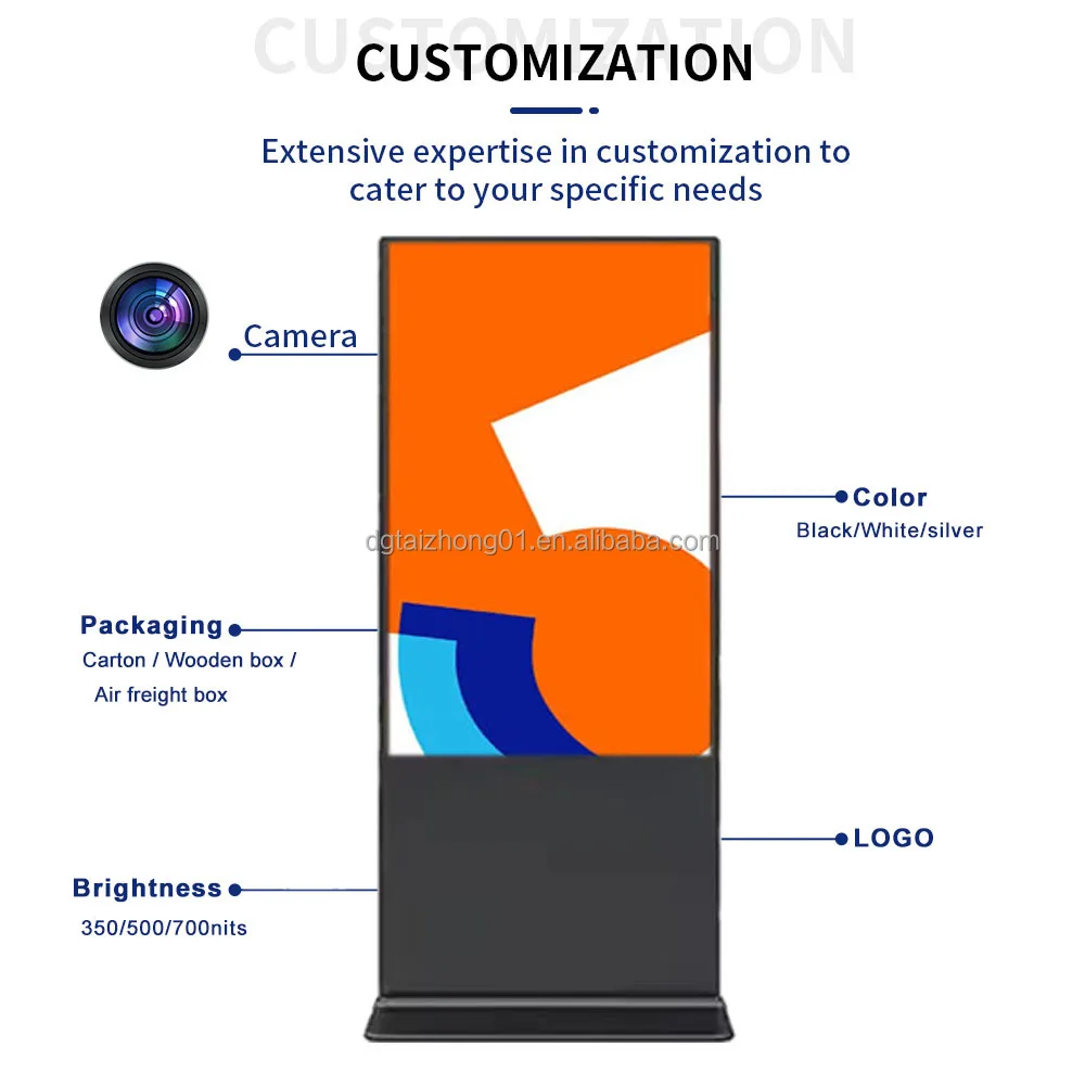 Advertising Player Touch Screen Floor Stand Kiosk  Screen Digital Signage and Display with  Portable on wheels
