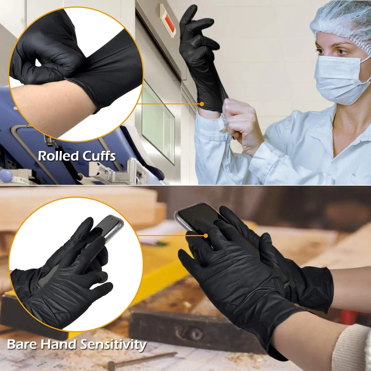 1/50pairs Disposable Gloves Black PVC Nitrile Kitchen Cooking Textured Hair Dye Mechanic Tattoo Household Cleaning Work Gloves