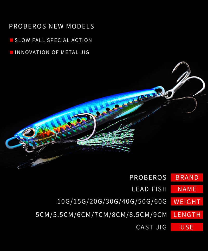 Proberos Fishing Lure 10g-60g Trolling Artificial Hard Bait Bass Casting Jigging Fish Lure Sinking Spoon Tackle Metal Jig