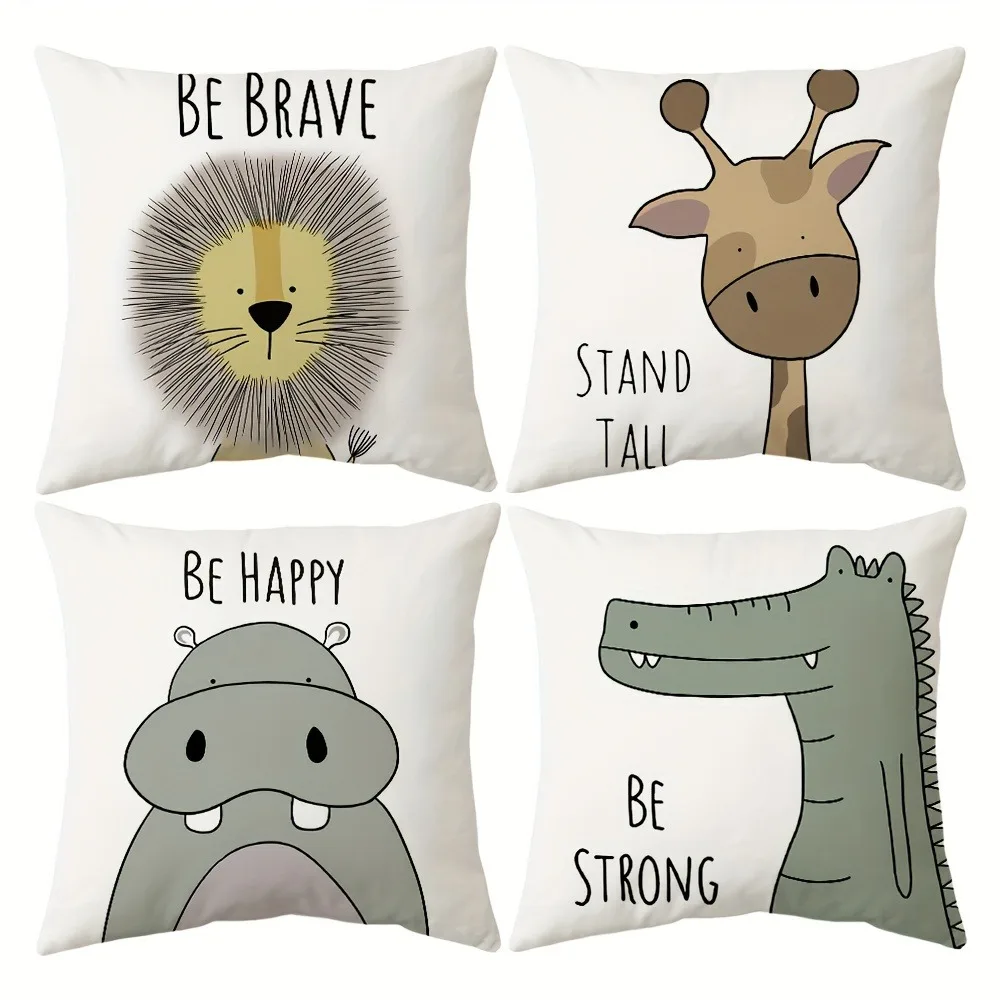 Cartoon lion giraffe crocodile print pillowcase living room sofa chair cushion cover home room decoration polyester material