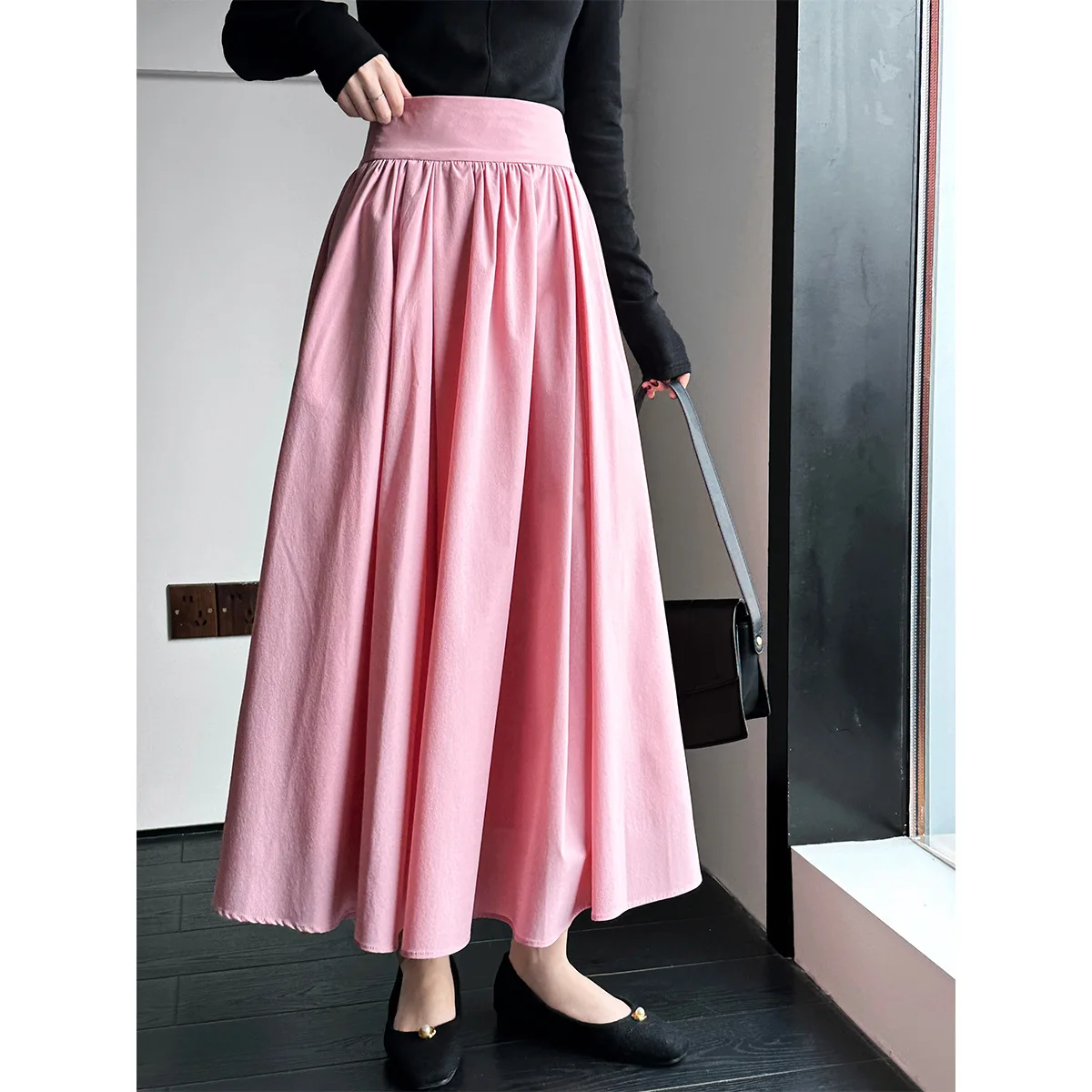 

SuperAen 2024 Spring New Pink Long Skirt Large Hem A-line Pleated Pleated Skirt for Women