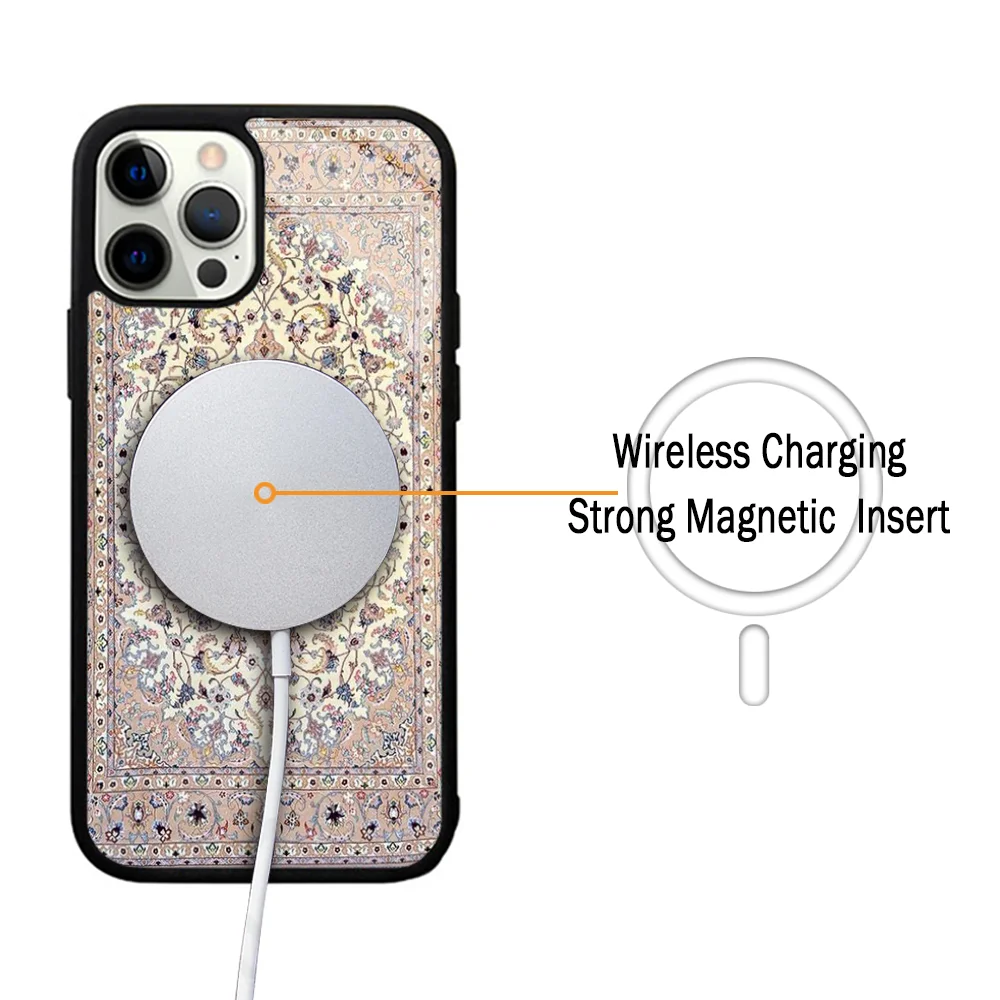 Persian Carpet Floral Pattern Phone Case For IPhone 11 12 13 14 15 Plus Pro Max Mirror Acrylic Cover For Magsafe