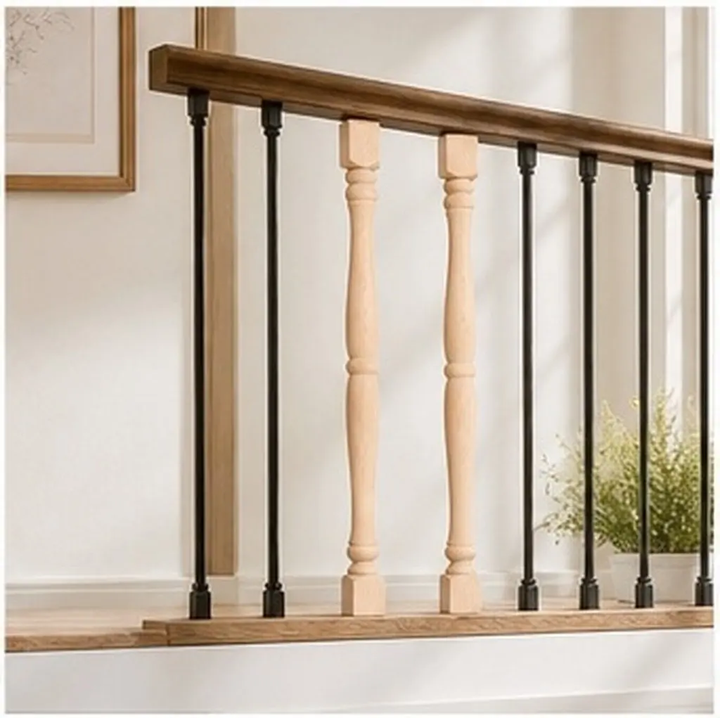 2Pcs Solid Wood Baluster Posts Unfinished Decorative Staircase Railings Indoor Outdoor Wood Spindles Natural Craft Replacement