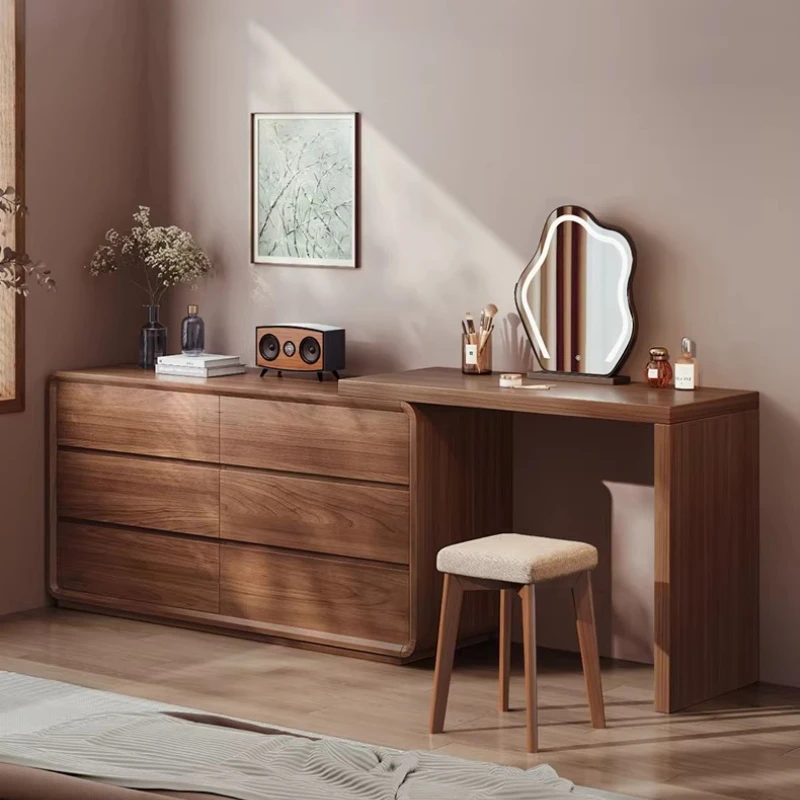 

Wooden Extension Dressing Table Brown Drawers Mid Century Cabinet Vanity Desk Makeup Compact Coiffeuse Avec Miroir Furnitures