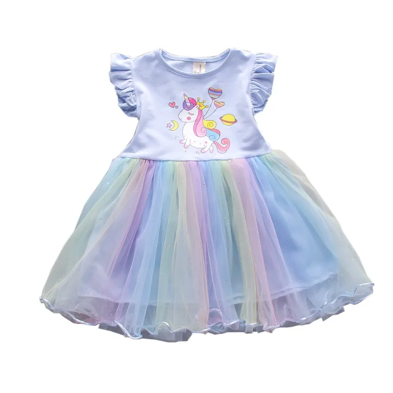 Girls Clothes 2024 New Summer Princess Dresses Unicorn Party Baby Dresses for Children Clothing Flying Sleeve Kids Dress 3-8Y