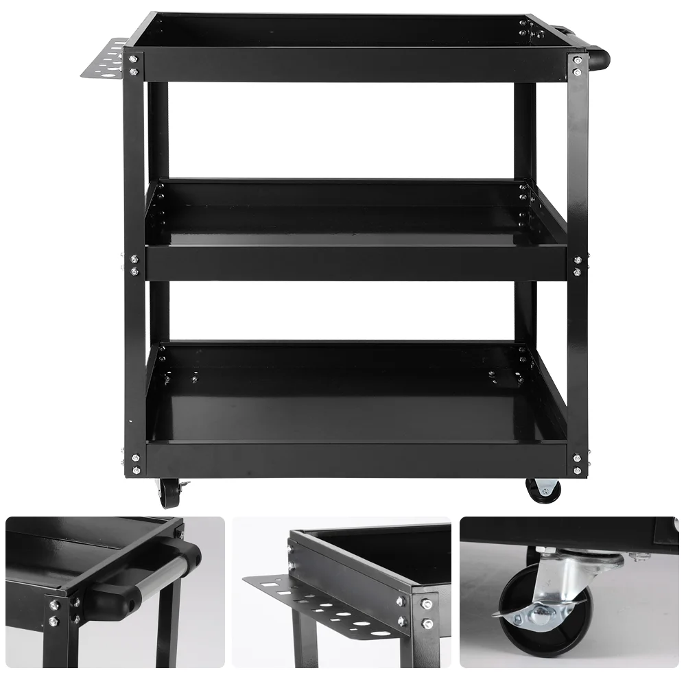الثقيلة المتداول أداة عربة خدمة عربات مع عجلات 3 الطبقة المحمولة فائدة المتداول أداة عربة المرآب عربة التخزين القابلة للطي #5