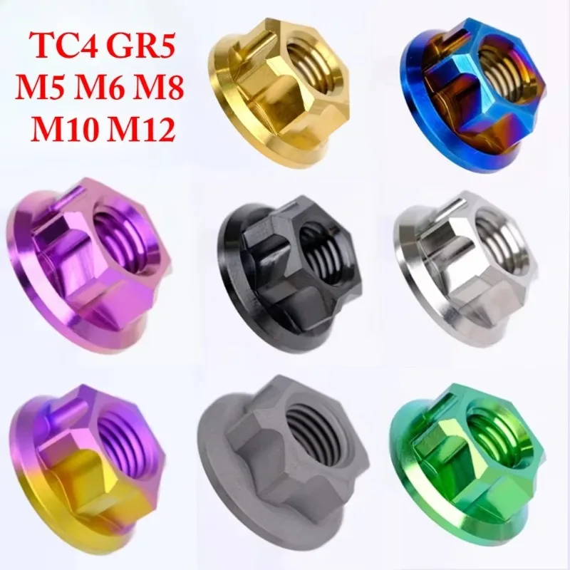 Golden Blue Grey Purple Candy Green M5 M6 M8 M10 M12 A3 Flange Screw Nut TC4 GR5 Titanium Alloy DIY Motorcycle