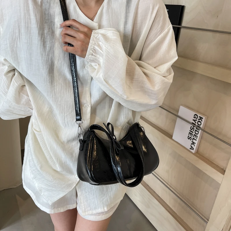 Bow Design Small PU Leather Crossbody Bags with Short Handle for Women 2024 Summer Fashion Shoulder Bags Handbags and Purses