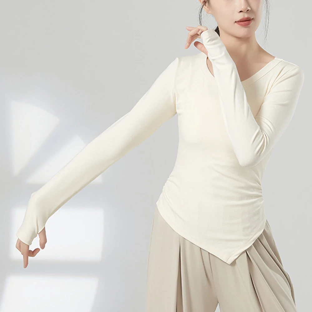 

Asymmetric Gym Yoga Dance T Shirt Black Purple Sporty Elastic Top Women Clothing O Neck Long Sleeve Slim Pullover Shirts Tees