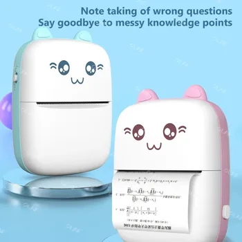 Mini portable printer Portable thermal printer cat shapes Wireless BT 200dpi Photo Label Memo wrong question printing label cable