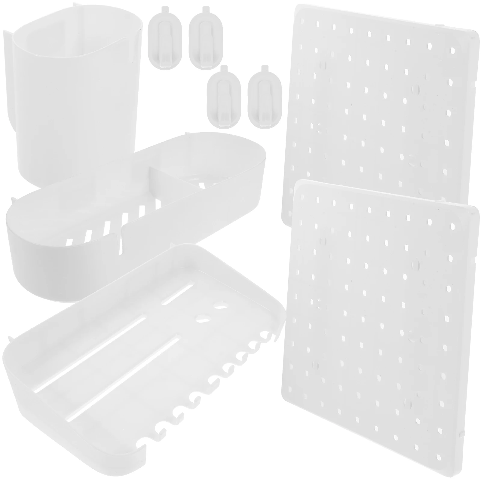 

1 set White Pegboard ganizer Set 20 Hooks Punching Wall Storage Bathroom Room Solution pegboard organizer