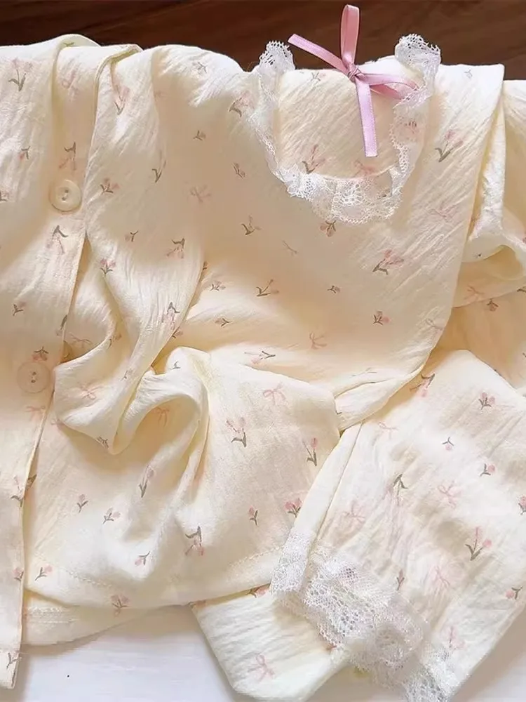 Plus Size Spwear-Set, floraler Spitzenbesatz, lässige Heimkleidung für Teenager-Mädchen, Polyesterfaser, V-Ne-Knopfverschluss, zweiteiliger Anzug