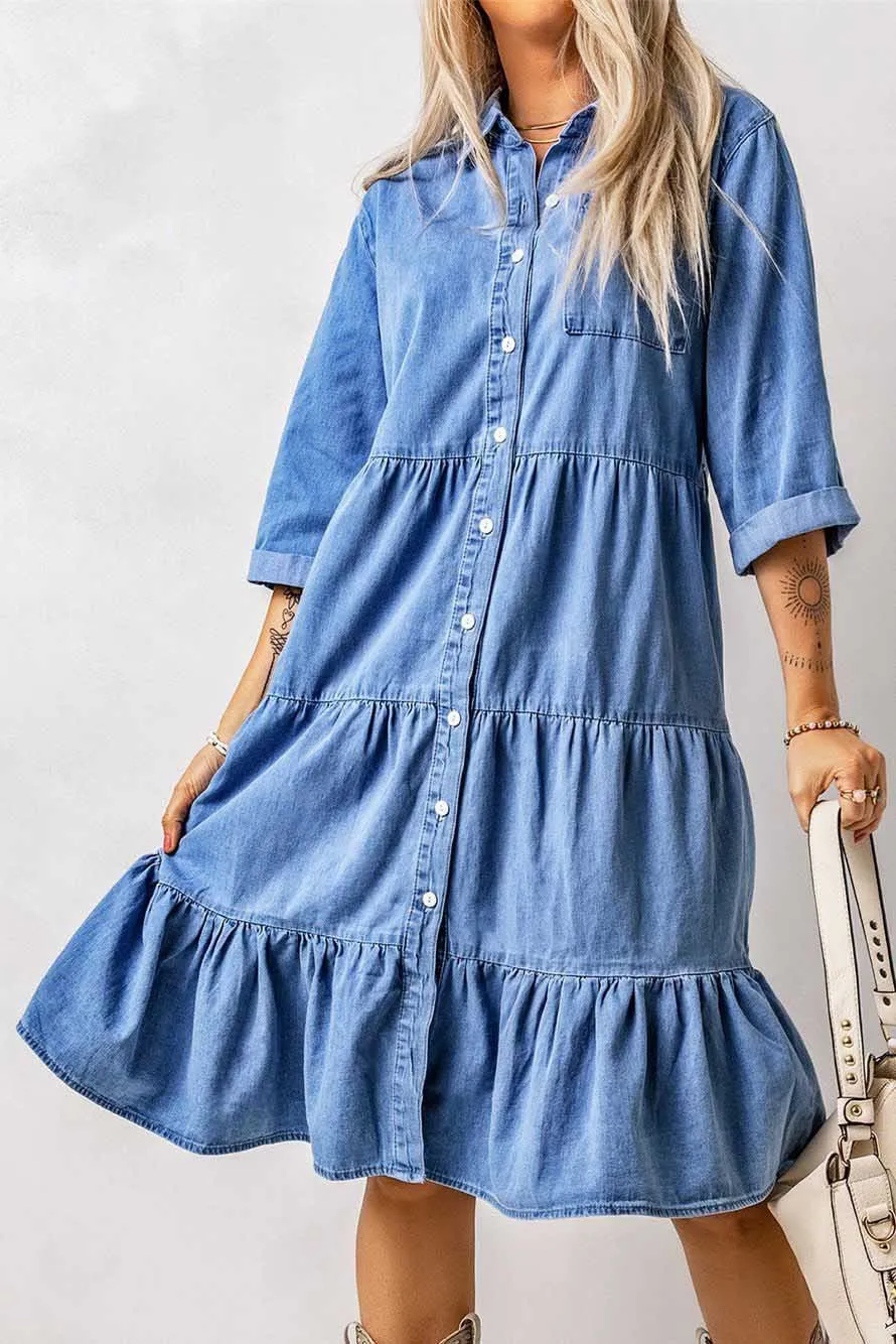 2025 Women's New Spring/summer Dress Denim Button Down Shirt