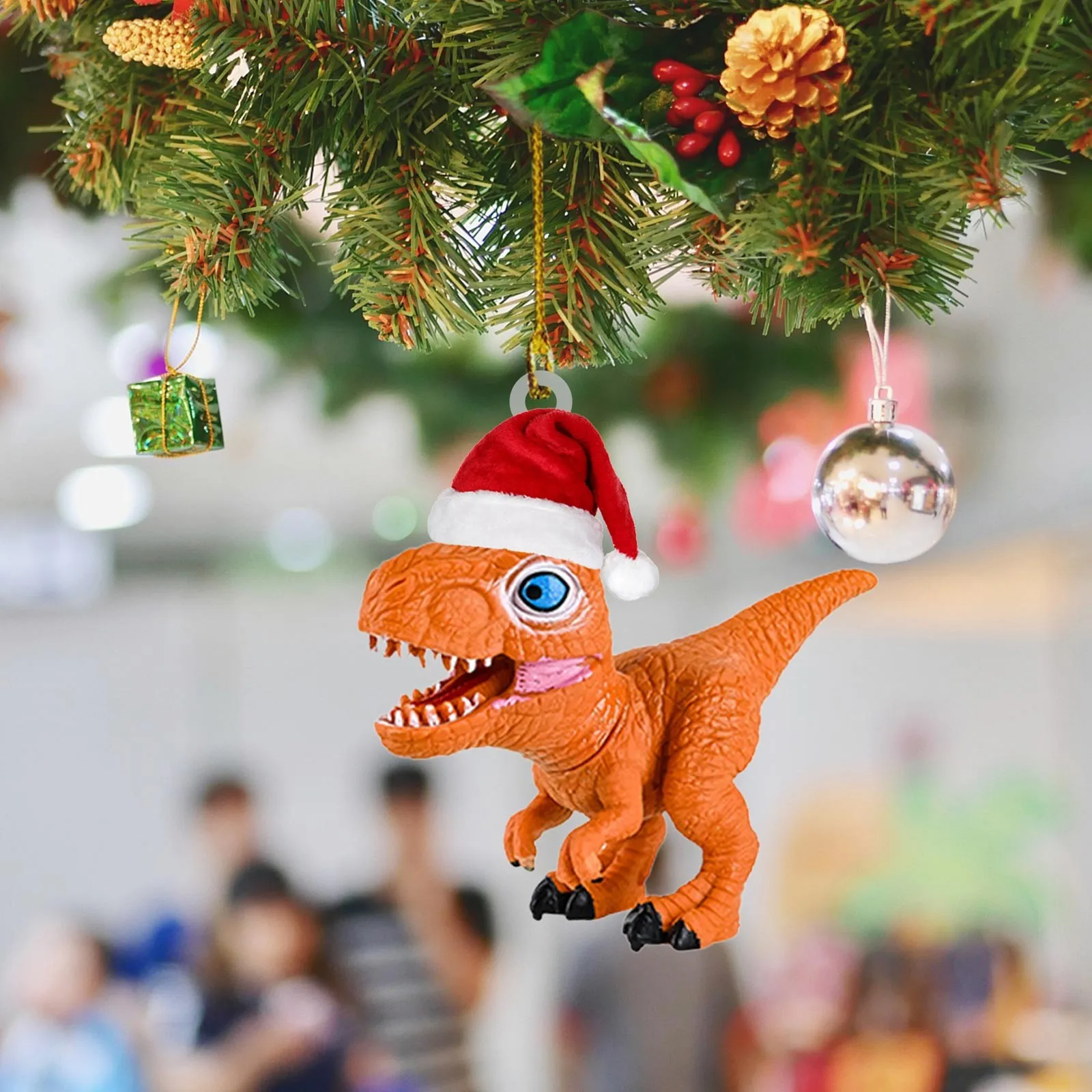 Christmas Hanging Car Flat Pendant Decoration Dwarf Ornament Gift Christmas Dinosaur Statue Car Accessories Xmas Decoration