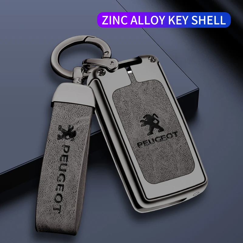 Zine Alloy Leather Car Flip Key Case Shell Cover Protection Fob For Peugeot 107 307 308 407 607 3008 5008 Keychain Accessories