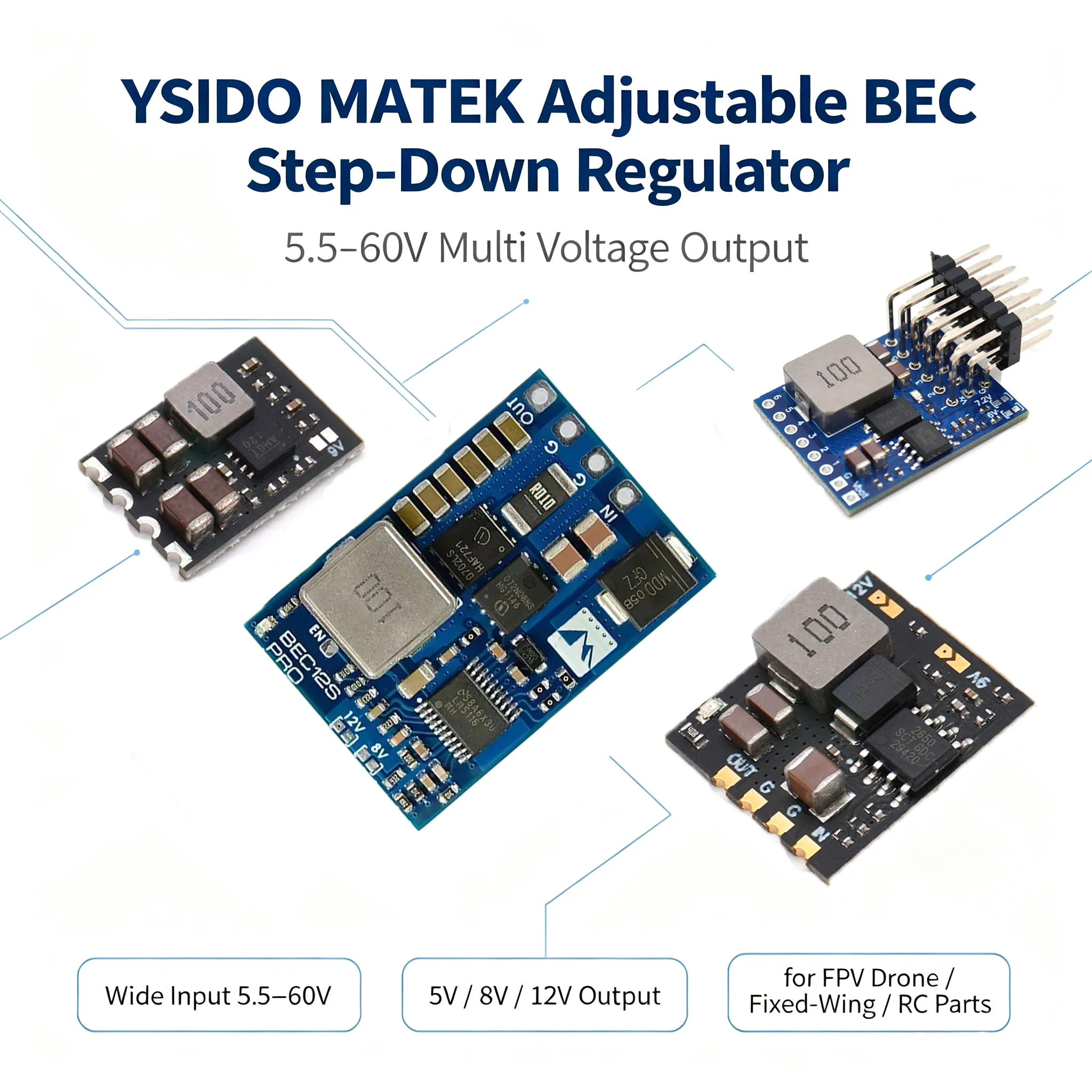 YSIDO MATEK Adjustable BEC Step-Down Regulator 5.5-60V Multi Voltage Output for FPV Drone Fixed-Wing RC Parts