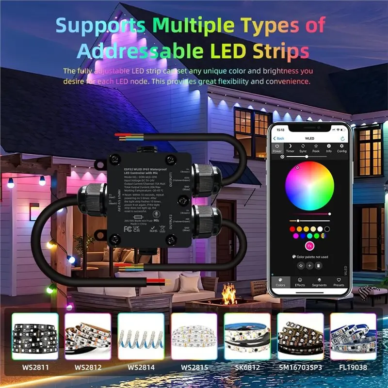 ABZW WLED LED Controller With 20A Fuse Music Sync 2CH For Music Sync WLED Control WS2812B WS2811 RGB LED Strip