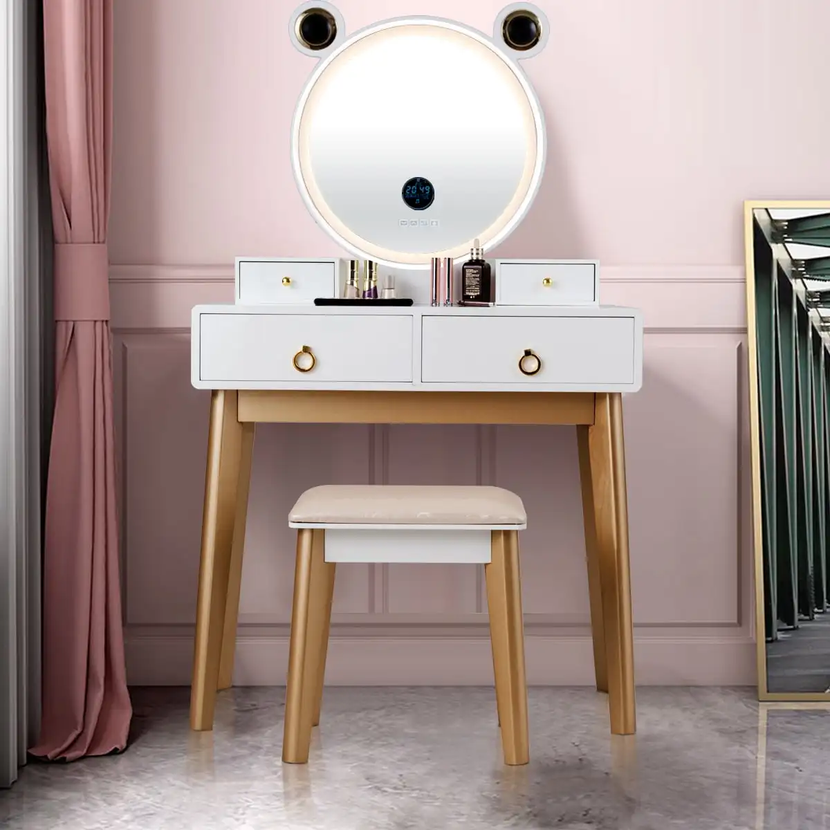 Vanity Dressing Table Set Touch Screen Dimming Mirror Intelligent Dimming Mirror Convenient Smart Screen Display