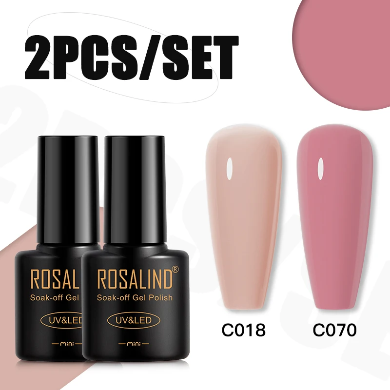 Rosalind Nude Kleur Nagellak Set 2/4/6/8/10 Stuks Set Uv/Led Lamp Vernis Semi Permanente Primer Top Coat Gel Nagellak Set