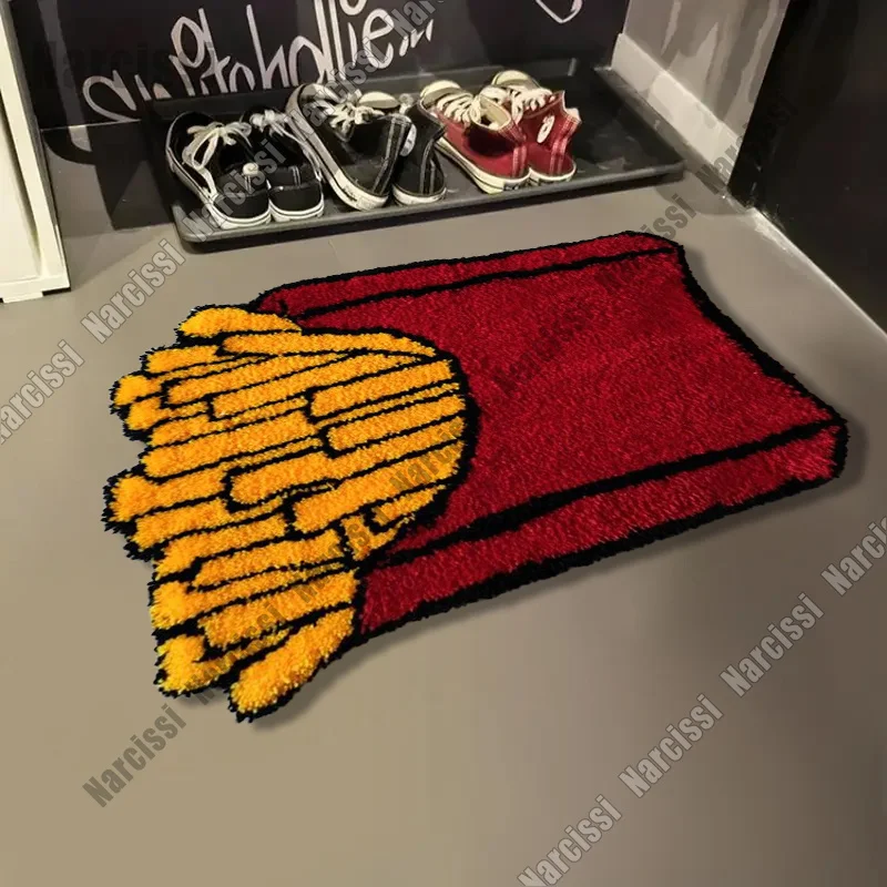 VIKAMA French Fries Shaped Area Rug Creative Snack Food Design Irregular Fluffy NonSlip Floor Mat Funny Decor Carpet Living Room