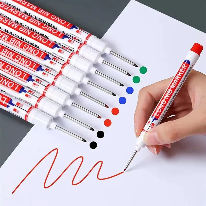 4Pcs/Set Long Head Markers Pen Bathroom Woodworking Decoration Multi-purpose Deep Hole Marker Pen Red/Black/Blue/White Ink