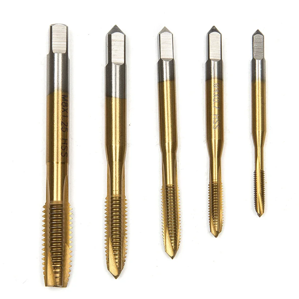 HOT ! HSS Titanium Machine Right Hand Tap Drill 3 Flute M3 M4 M5 M6 M8 Spiral Point Thread Plug Handle Taps Die Set