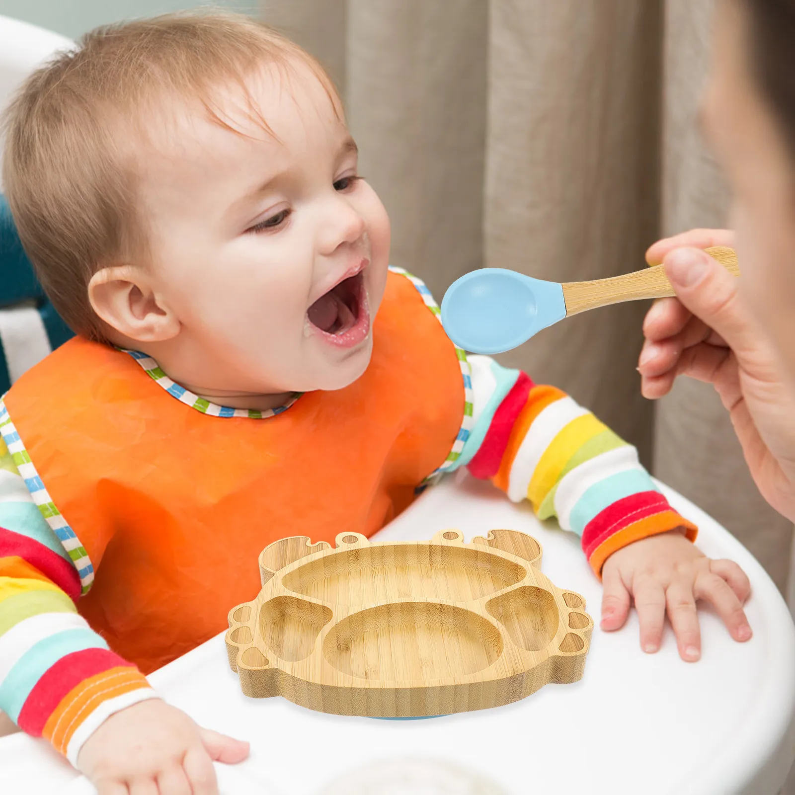 

1Set Baby Suction Toddler Bamboo Plate Set Divided Feeding Plate Spoon Fork Cute Kids Feeding Supplies Toddler Plates Set