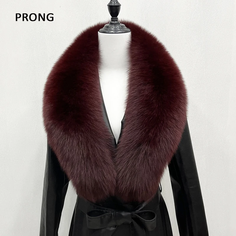 Winter Real Fur Collar Scarf For Woman Natural Fox Fur Scarves Luxury Large Size Neck Warmer Wraps Shawl Women Coat Accessories