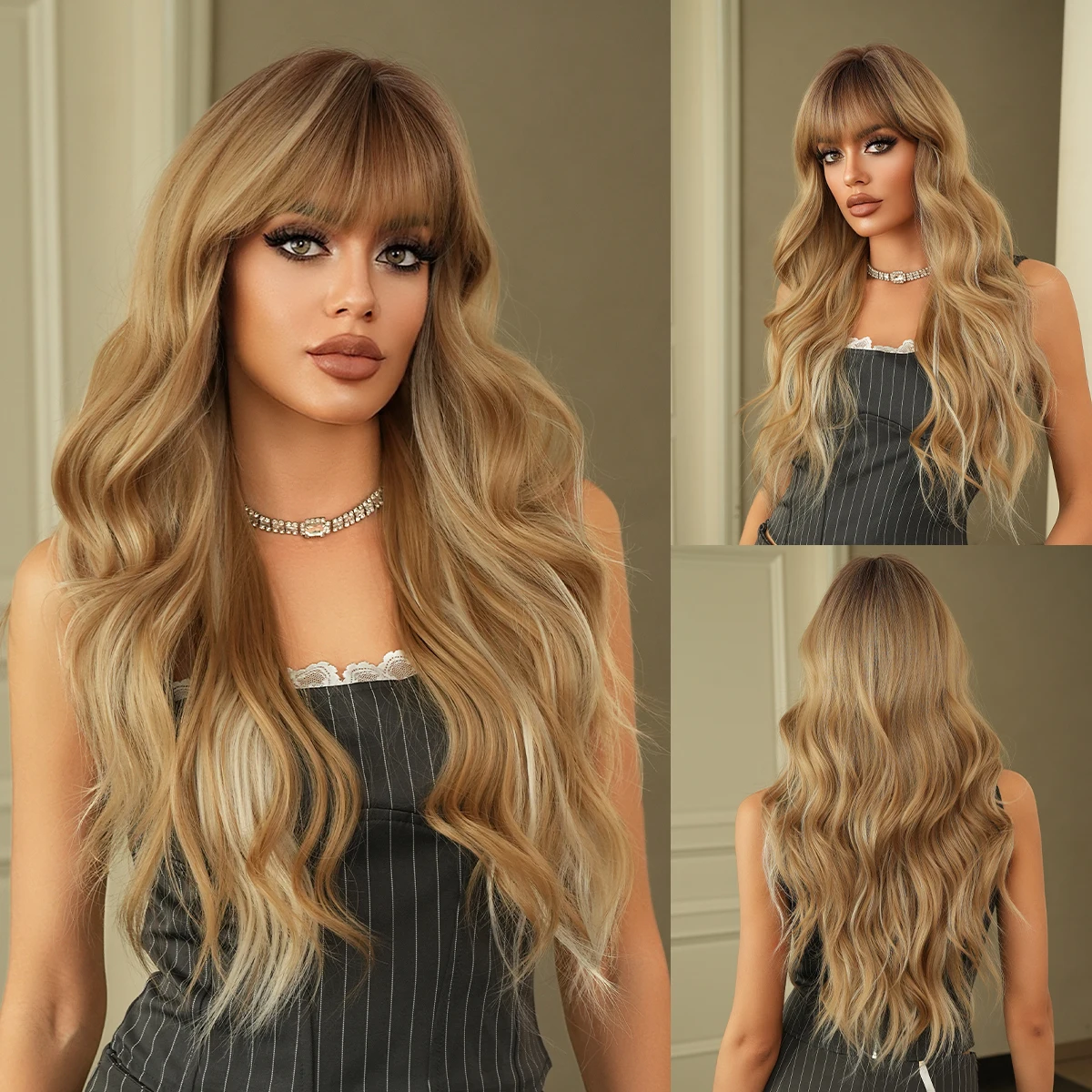 

Длинный волнистый светлый парик NAMM, подходит для женщин, с челкой и платиновым хвостом, натуральный мягкий, высококачественный синтетический парик