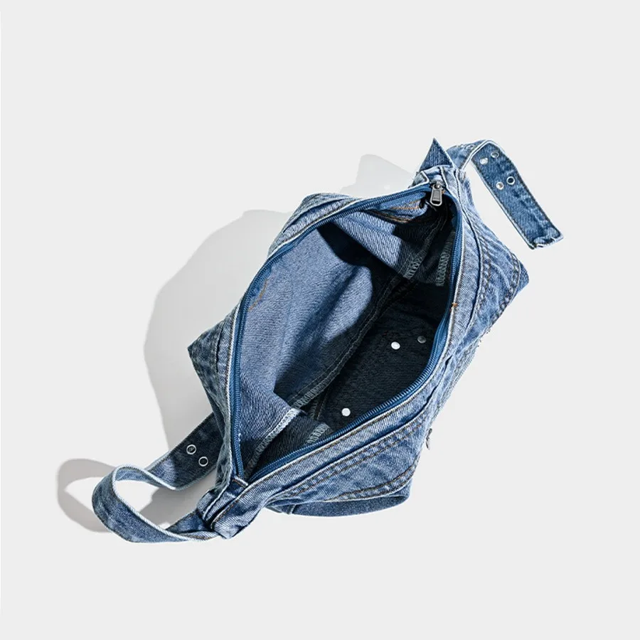 2024 Spring New Style To Do Old Washed Denim Crossbody Bag Women\'s Shoulder Diagonal Dumpling Bag