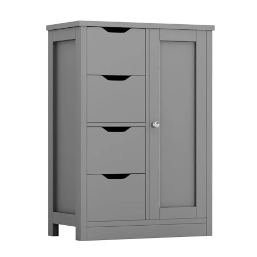 

Bathroom Floor Storage Cabinet Wooden Storage Organizer with 4 Drawers and 1 Cupboard Freestanding Bathroom Furnitur