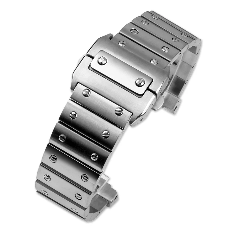 سوار ساعة من الفولاذ المقاوم للصدأ الصلب لسلسلة كارتييه سانتوس 100 سوار معصم للرجال 23 ملم بإبزيم على شكل فراشة إكسسوارات الساعة