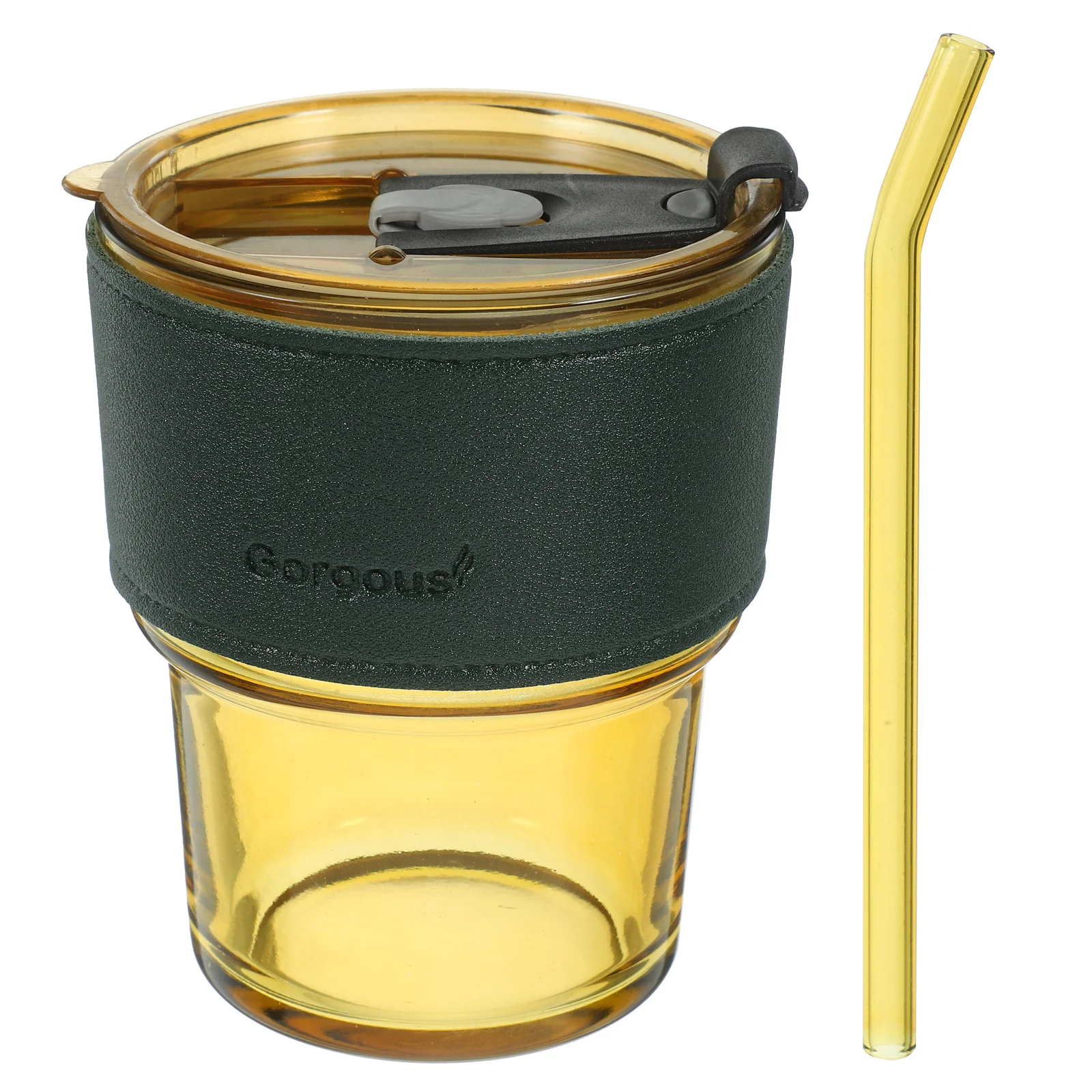 

1Set Creative Glass Cup Practical Juice Bottle for Milk Coffee Tea Water Drinking Glass Cup with Lid Straw Straw Water Bottle