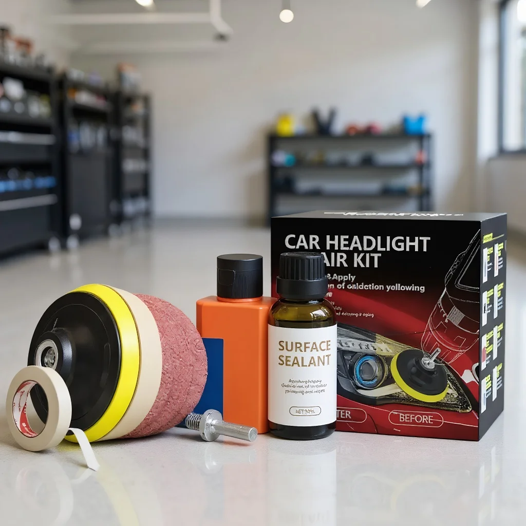 

Car Headlight Restoration Kit - Chemical Brightener Polishing Paste & Sanding Set for Auto Headlamps