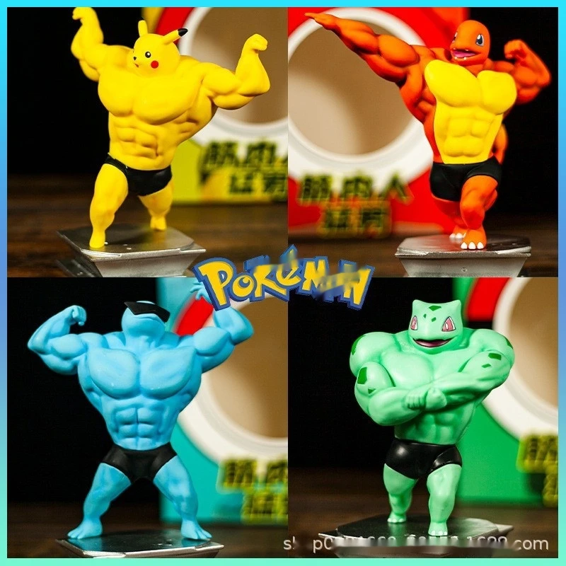 Anime Pokemon Action Figure Charmander Muscle Man Squirtle Bulbasaur Snorlax Pvc Model Desktop Ornament Children Birthday Gift