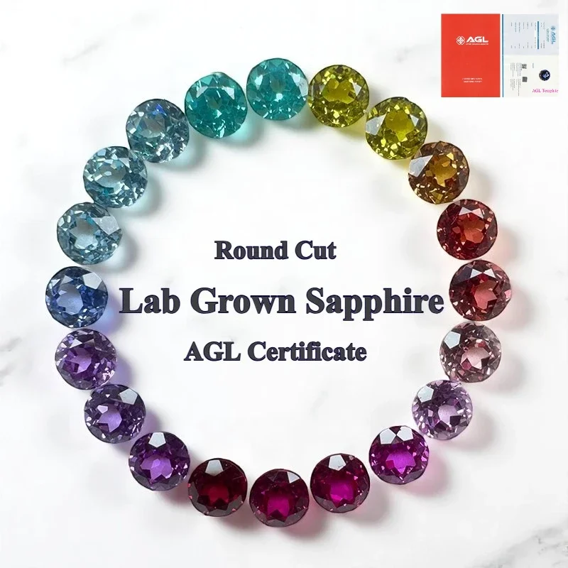 

Lab Grown Sapphire Round Cut Various Colors Multiple Sizes Top Quality for DIY Charms Jewelry Making Selectable AGL Certificate