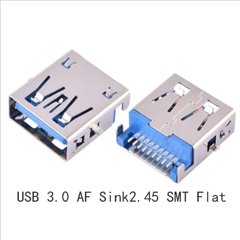 5pieces USB 3.0 Connector Female High-Speed Data Transmission Sink 2.45 SMT Flat Mouth