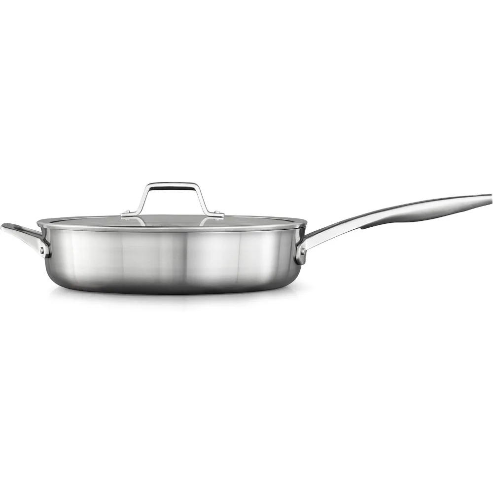 

Premier Stainless Steel 5-Quart Sauté Pan with Lid, 3-Layer Metal Construction, Oven & Dishwasher Safe
