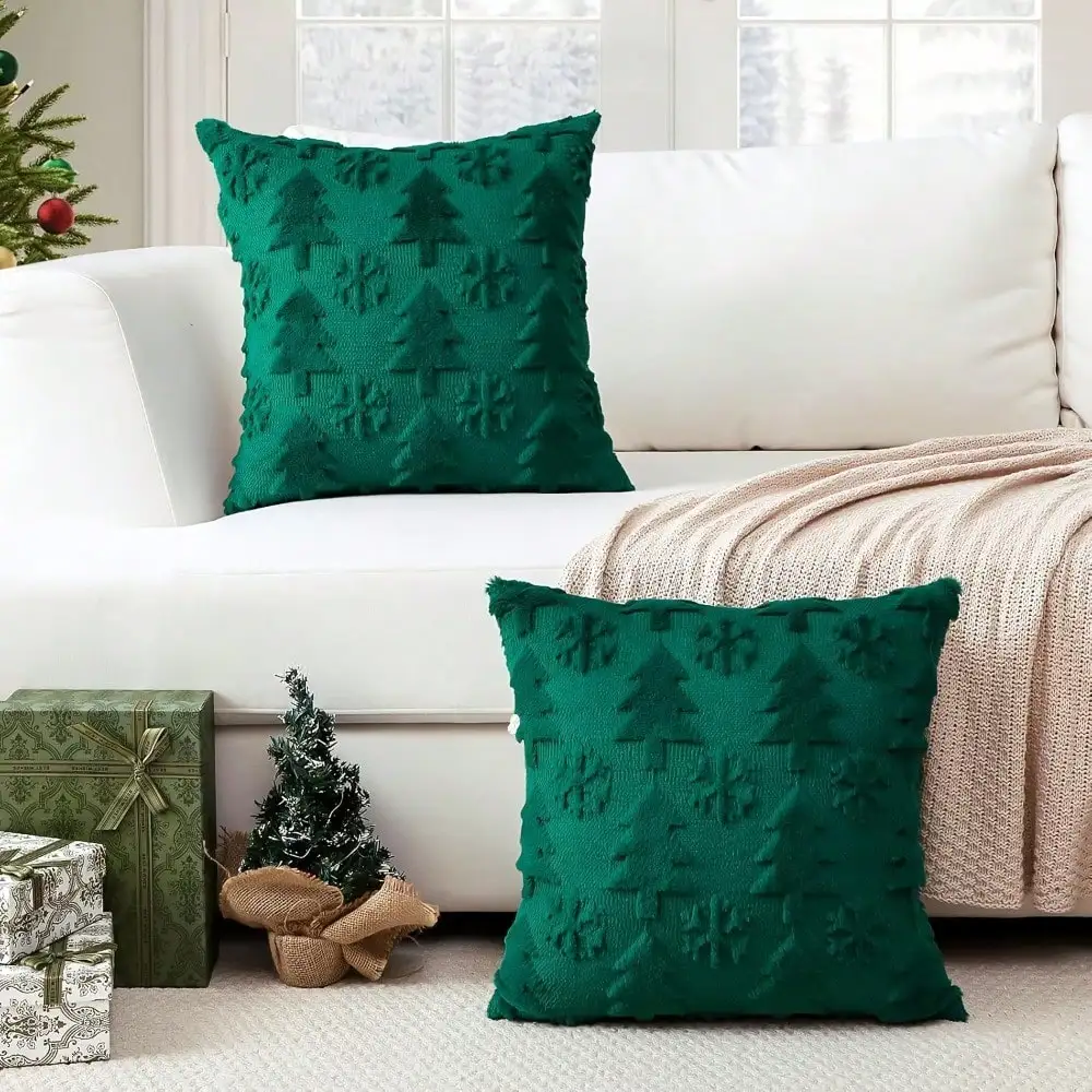 2-pack 18x18 jacquard sneeuwvlok kerstboom kussenslopen