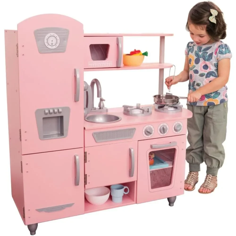 KidKraft Vintage Wooden Play Kitchen with Pretend Ice Maker and Play Phone