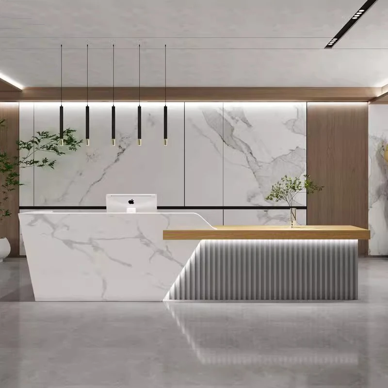 Front Luxury Reception Desk Wood Information Standing Reception Desks White Hotel Escritorios De Oficina Beauty Salon Furniture solid wood retro barber shop mirror hair salon mirror table wall mounted makeup single side mirror frame hair salon landing tool