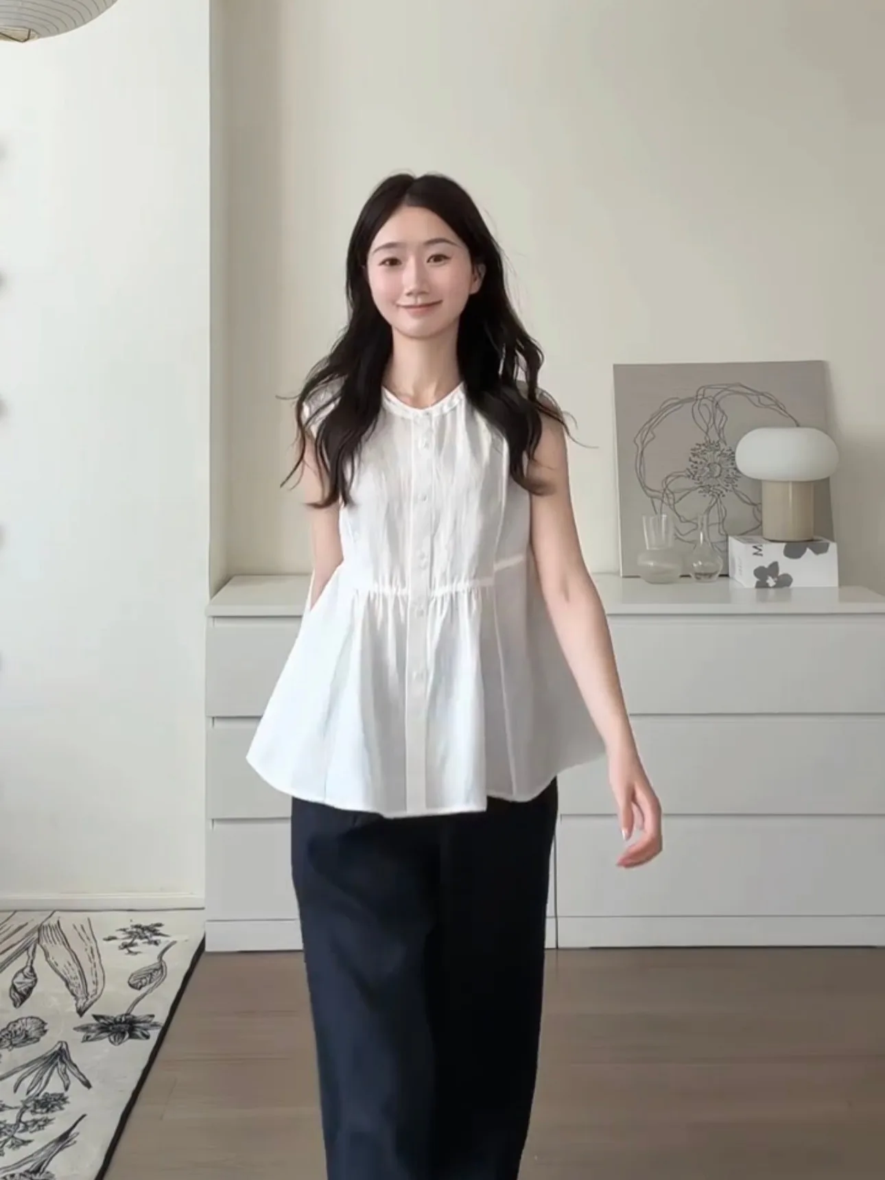 

Sweet Youthful White Sleeveless Vest Shirt Women's Loose Thin Summer Slimming Gentle Style Small Top Cotton French Style