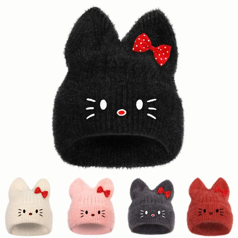 

Зимняя Kawaii Hello Kitty Sanrio, студенческая милая теплая шапка с героями мультфильмов, детская уличная защитная шерстяная шапка, украшение для волос для детей