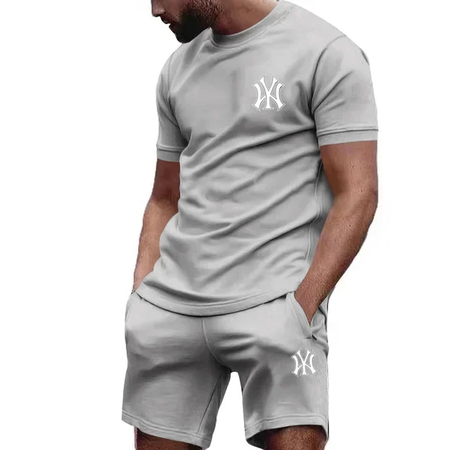 

2026 new men's two-piece sportswear short sleeved T-shirt sunny cotton summer running fitness sportswear