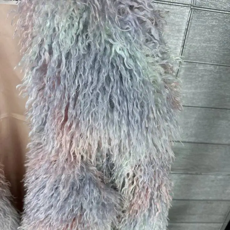 Toca Tie-Dye Imitation Printed Colorful Furry Coat For Women Loose Faux Fur Suit Collar Winter Short Overcoat 29RLP