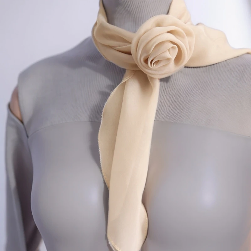 Foulard en soie français pour avec fleur Rose détachable, écharpe cou fête, livraison directe