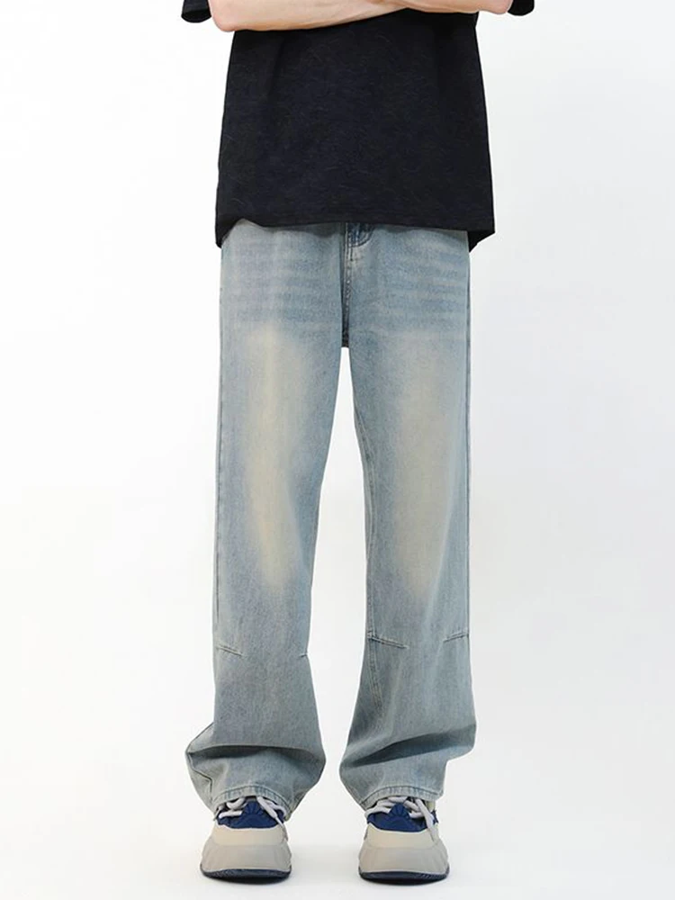 Baggy Korean Jeans Men\'s Personalized Y2k Pants Fashion Straight Casual Vintage Denim Trousers Male Streetwear Blue